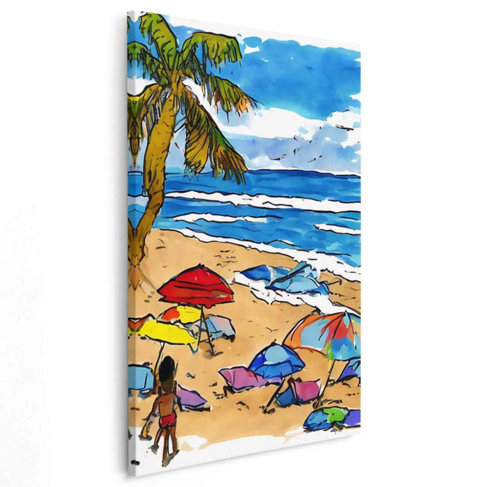 Vibrant Shore Delight: Colorful Beachscape Canvas Art