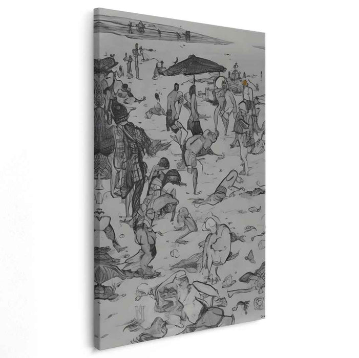 Shades of Humanity: Monochrome Beach Day Ink Art