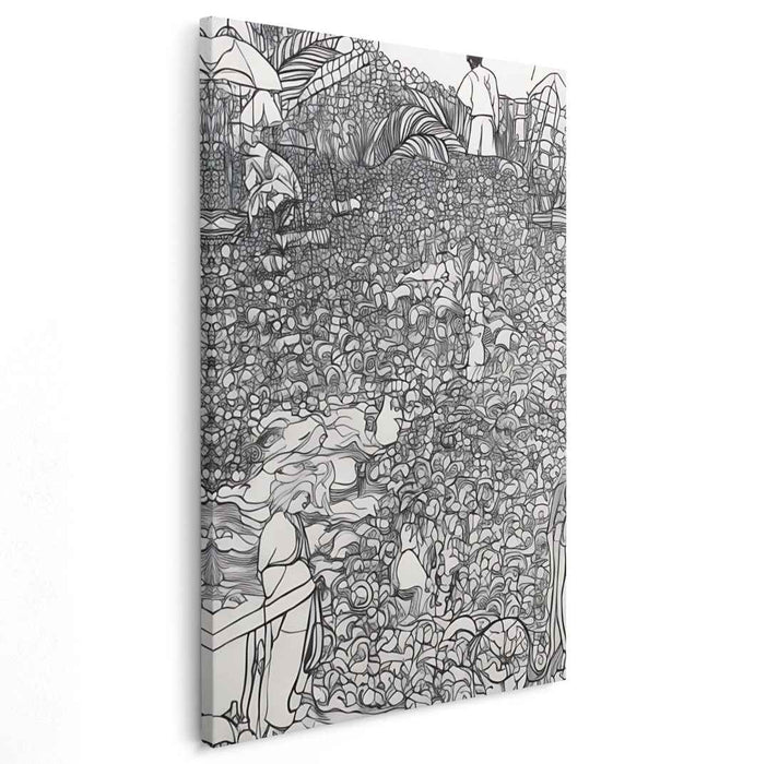 Intricate Garden: Monochrome Line Art of Figures in Nature