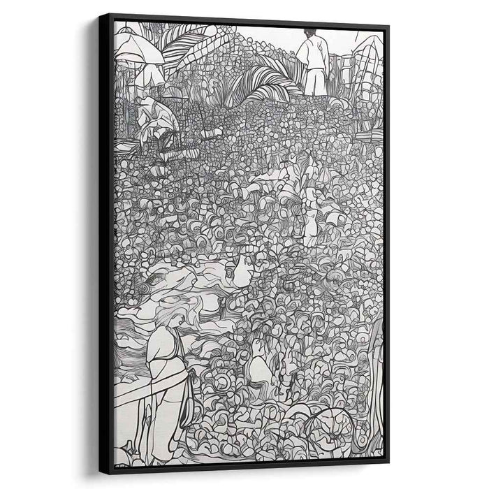 Intricate Garden: Monochrome Line Art of Figures in Nature