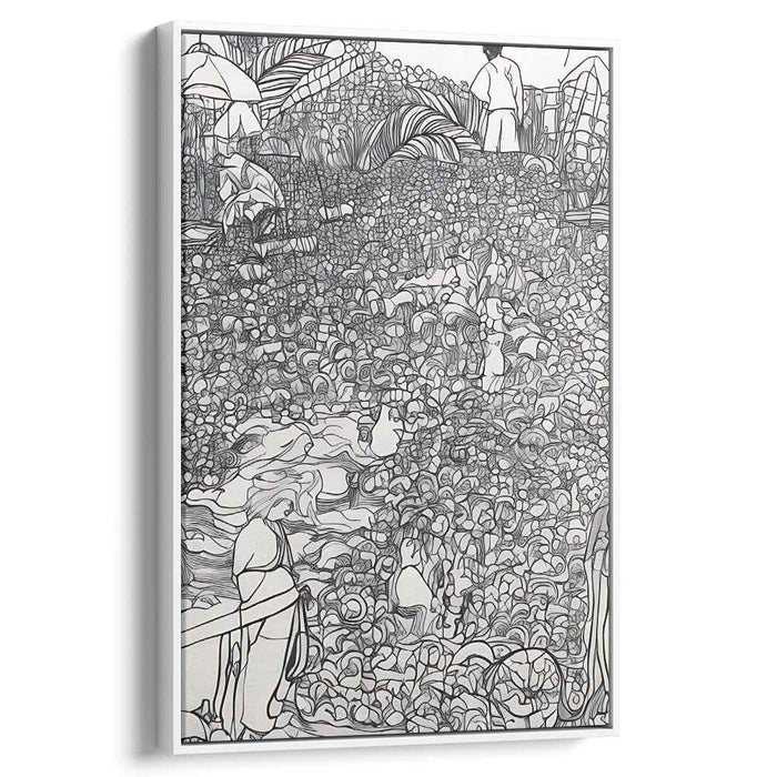 Intricate Garden: Monochrome Line Art of Figures in Nature