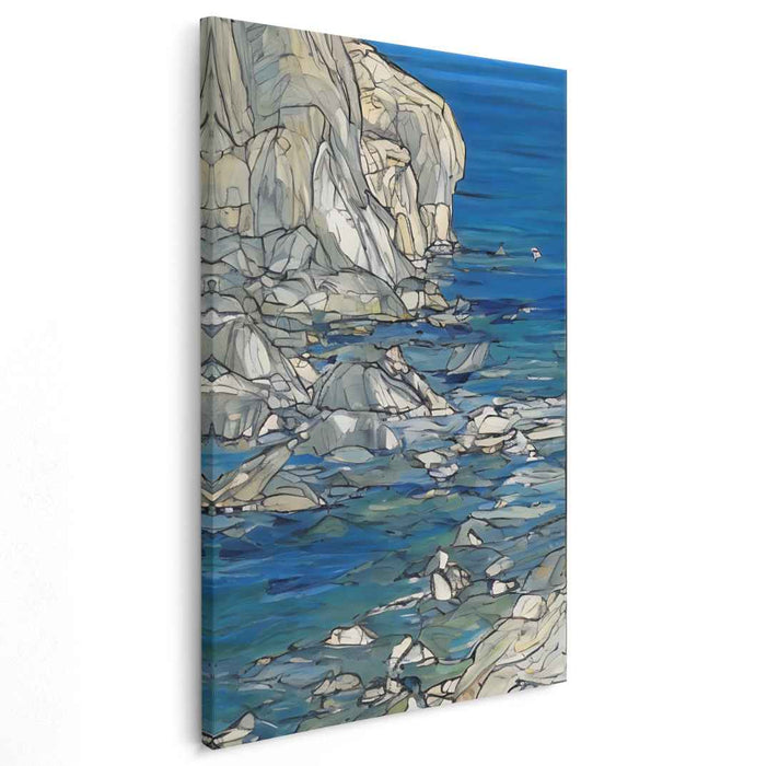 Tranquil Coastal Cliffs: Contemporary Realism Oceanic Landscape Canvas Art Print