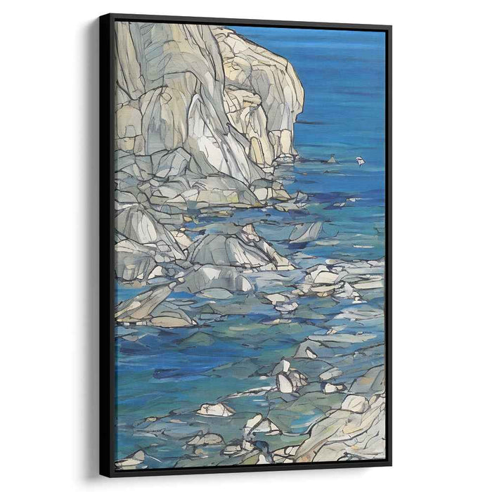 Tranquil Coastal Cliffs: Contemporary Realism Oceanic Landscape Canvas Art Print