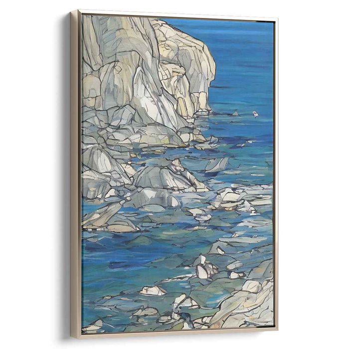 Tranquil Coastal Cliffs: Contemporary Realism Oceanic Landscape Canvas Art Print