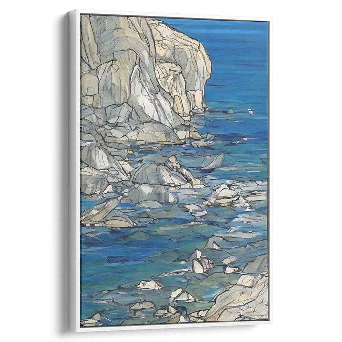 Tranquil Coastal Cliffs: Contemporary Realism Oceanic Landscape Canvas Art Print