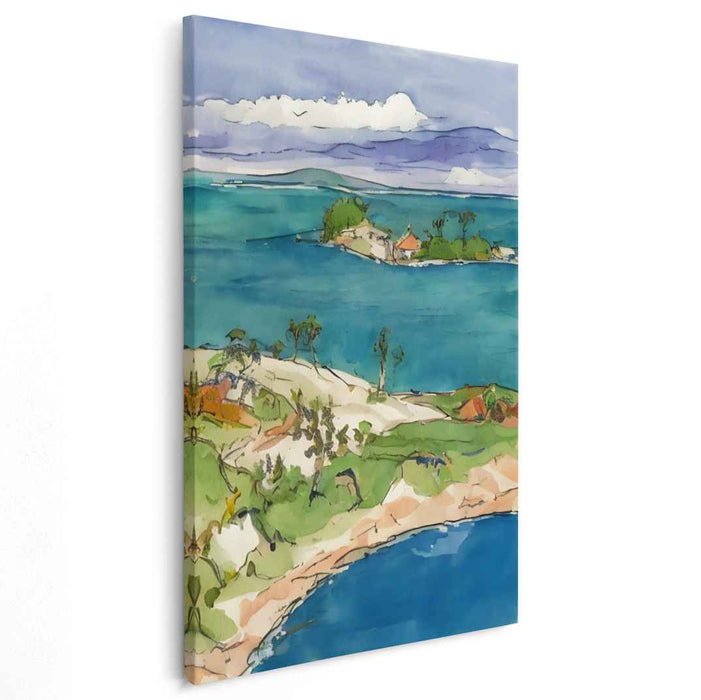 Aqua Shores: Vibrant Watercolor Coastal Landscape