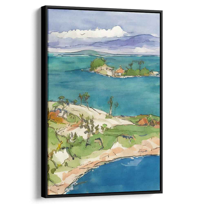 Aqua Shores: Vibrant Watercolor Coastal Landscape