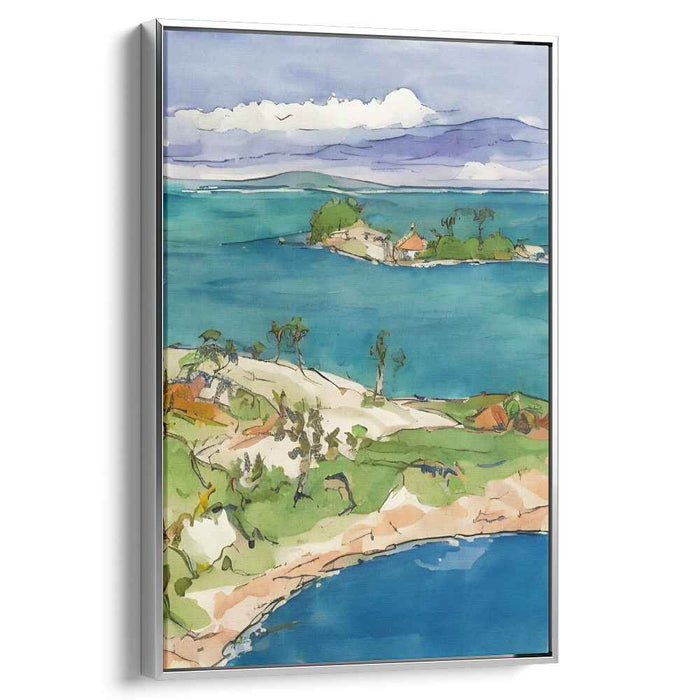 Aqua Shores: Vibrant Watercolor Coastal Landscape