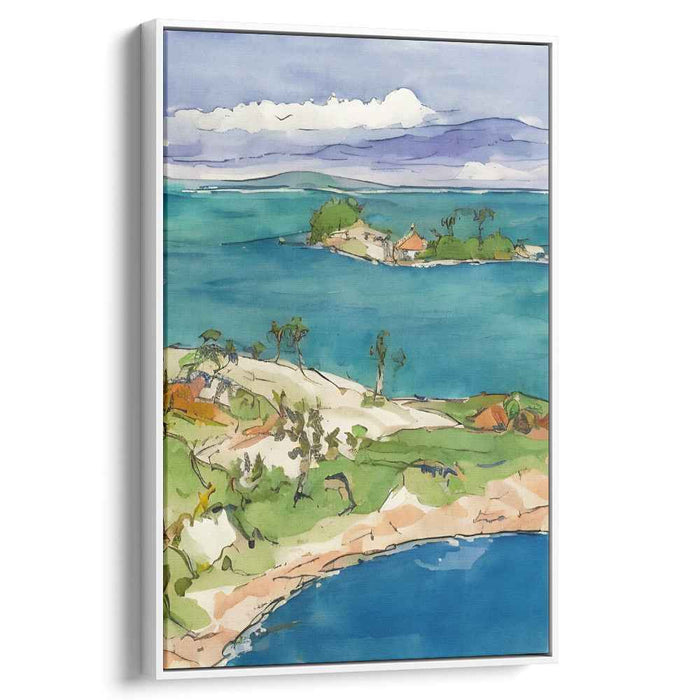 Aqua Shores: Vibrant Watercolor Coastal Landscape