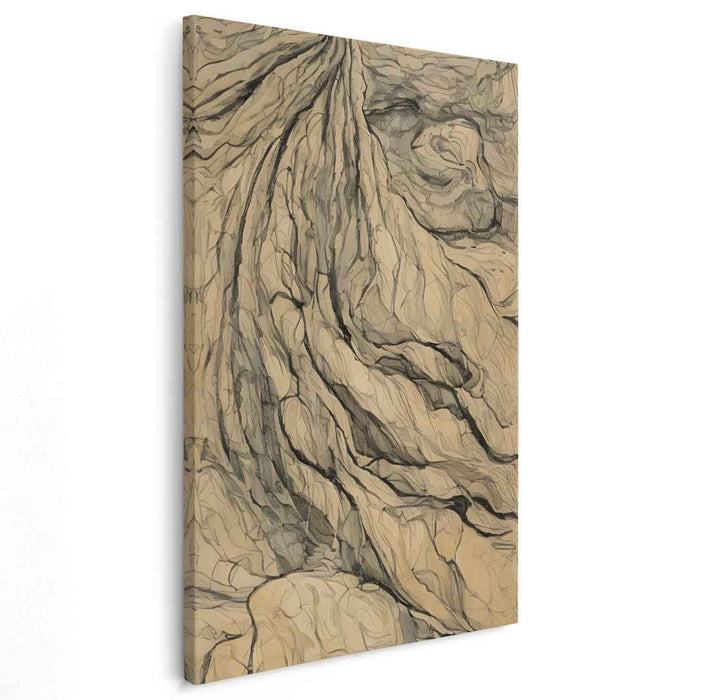 Earthen Whispers Meander: An Ode to Earth's Essence - Beige Tonal Tree Root Art Print