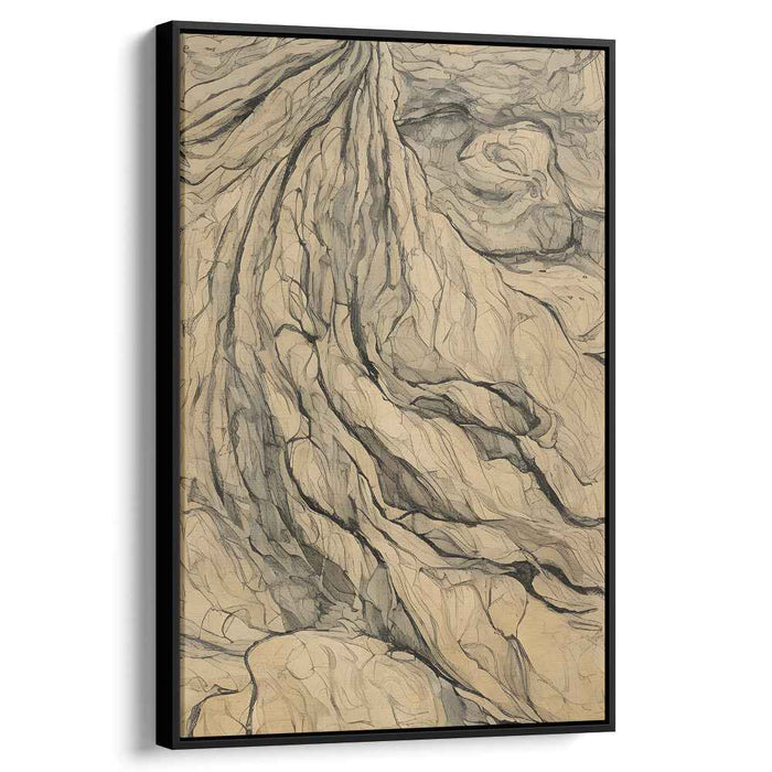Earthen Whispers Meander: An Ode to Earth's Essence - Beige Tonal Tree Root Art Print