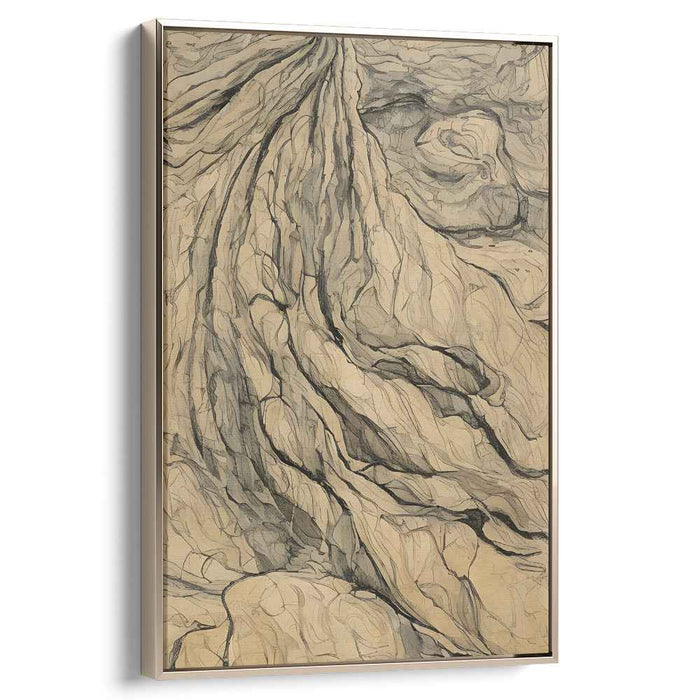 Earthen Whispers Meander: An Ode to Earth's Essence - Beige Tonal Tree Root Art Print