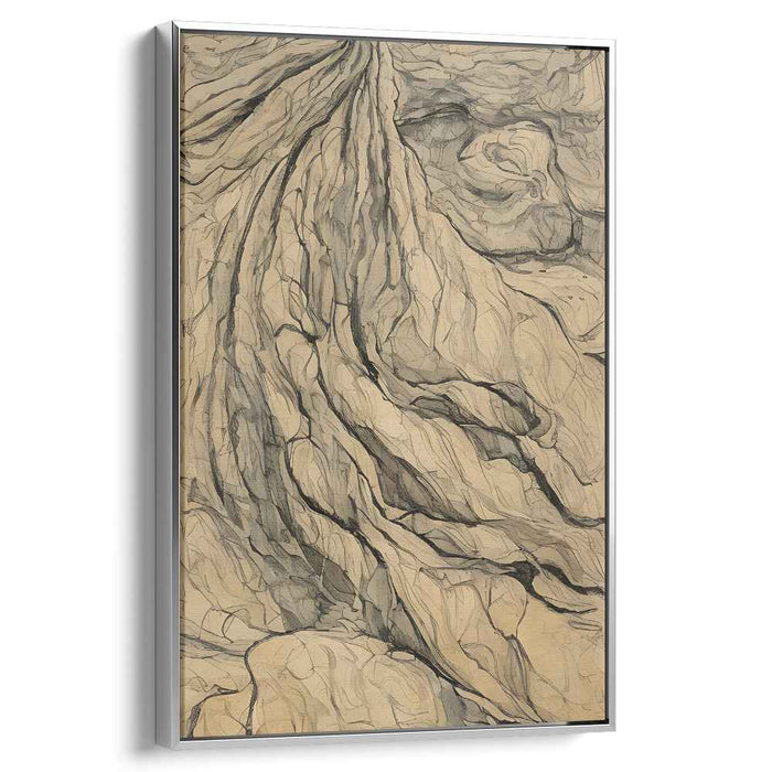 Earthen Whispers Meander: An Ode to Earth's Essence - Beige Tonal Tree Root Art Print