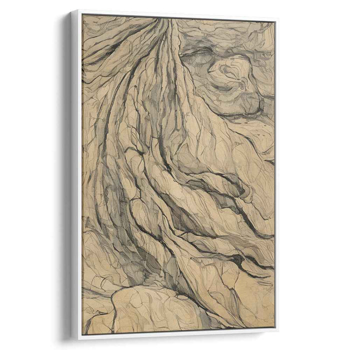 Earthen Whispers Meander: An Ode to Earth's Essence - Beige Tonal Tree Root Art Print