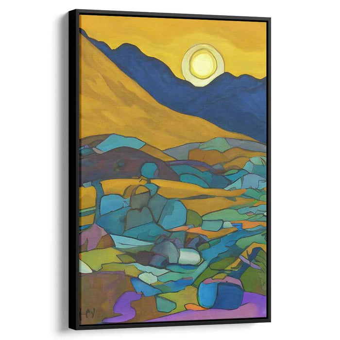 Whispers of Midnight Dreamscapes: Surreal Golden Moon Over Turquoise Fields Canvas Art