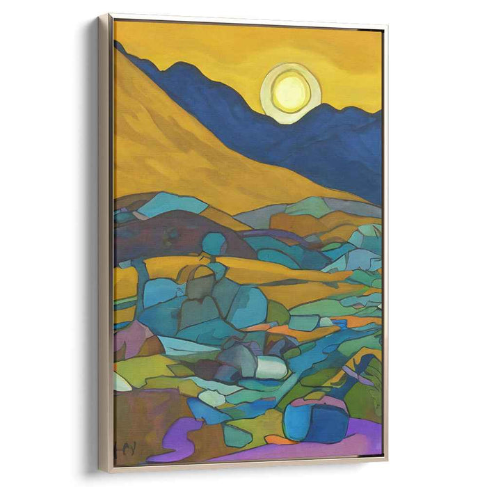Whispers of Midnight Dreamscapes: Surreal Golden Moon Over Turquoise Fields Canvas Art
