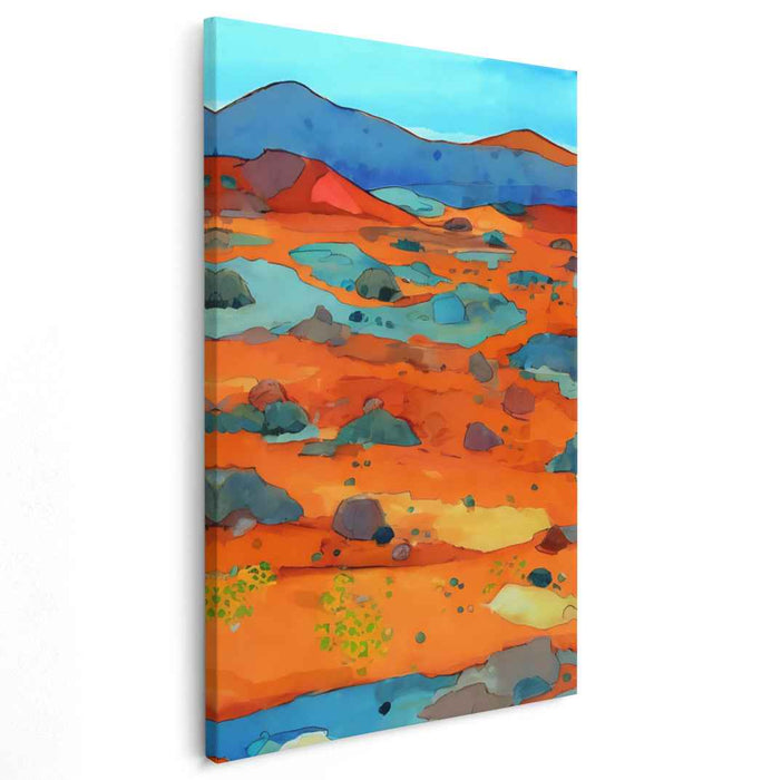 Mystical Mirage Glow: Surreal Desert Vista in Vivid Orange Canvas Art
