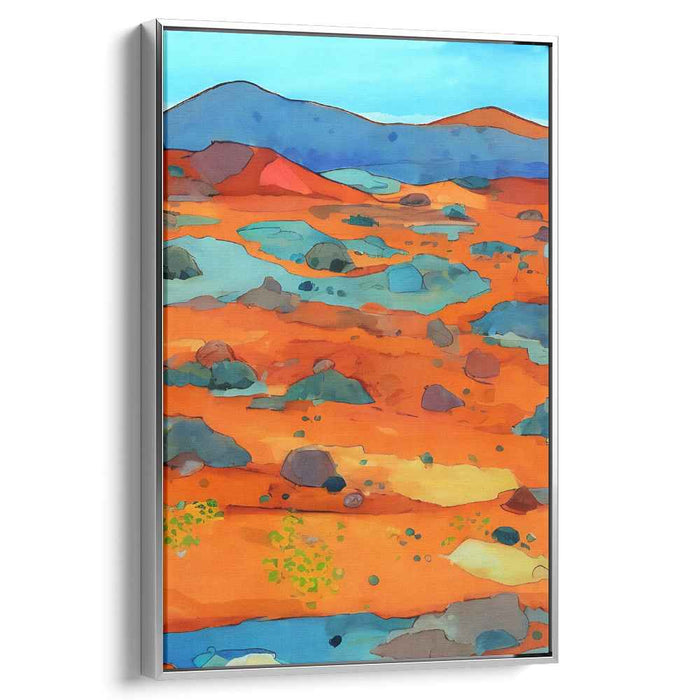 Mystical Mirage Glow: Surreal Desert Vista in Vivid Orange Canvas Art