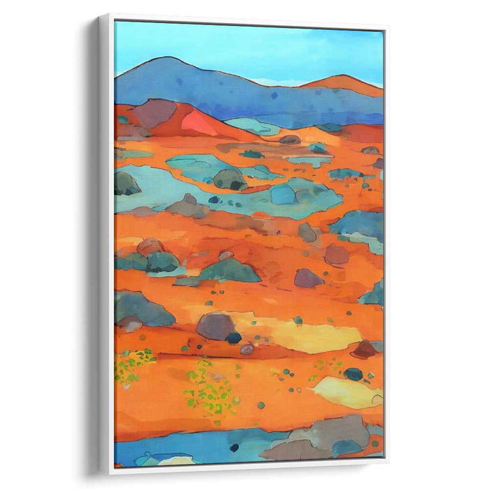 Mystical Mirage Glow: Surreal Desert Vista in Vivid Orange Canvas Art