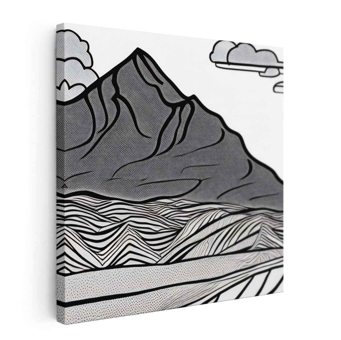 Minimalist Summit Sketch: Modern Line Art Mountain Landscape — Kanvah