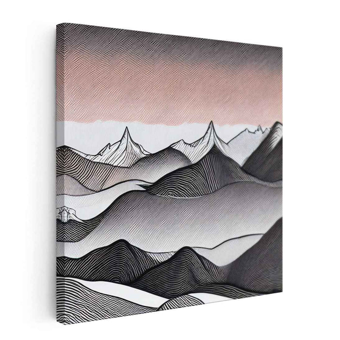 Linear Peaks: Contemporary Line Art Mountain Landscape