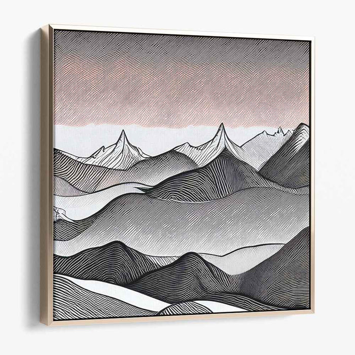 Linear Peaks: Contemporary Line Art Mountain Landscape