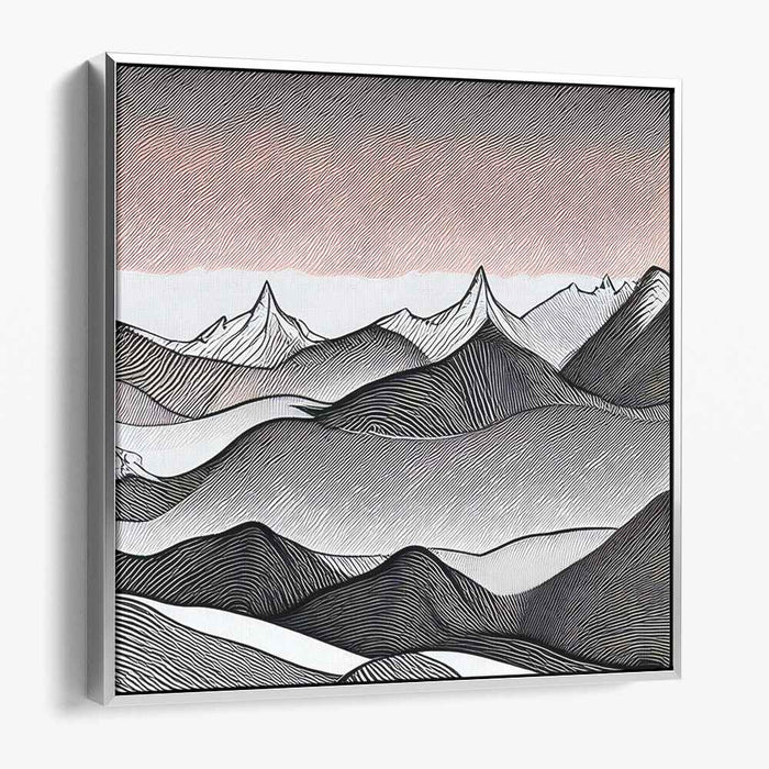Linear Peaks: Contemporary Line Art Mountain Landscape