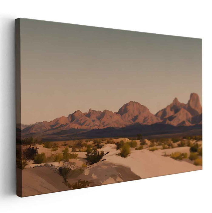 Ethereal Sandstone Peaks Dance: Majestic Desert Mountain Landscape Canvas Art Print