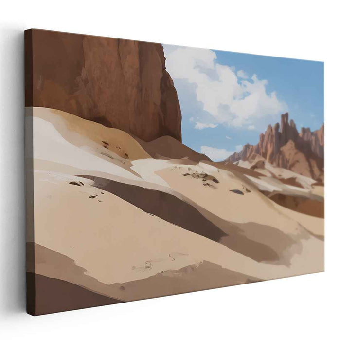 Earth's Sculpted Tapestry: Realistic Sand Dunes and Rocky Formations Under a Blue Sky