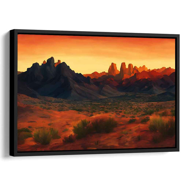 Dusk Descends on Jagged Horizons: Sunset Over Rugged Peaks Canvas Art Print