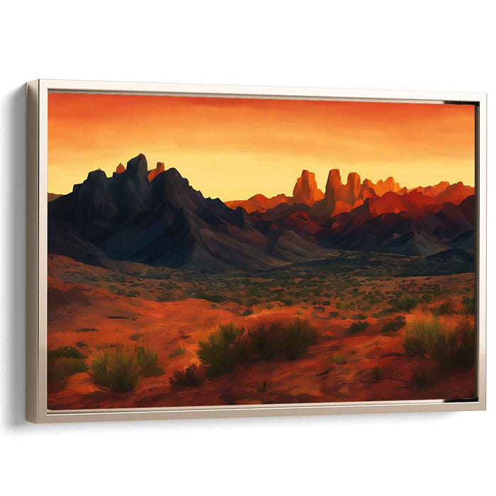 Dusk Descends on Jagged Horizons: Sunset Over Rugged Peaks Canvas Art Print