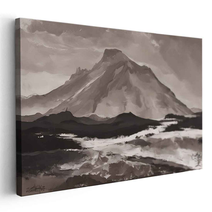 Silent Summit Reverie: Serene Mountain Landscape Canvas Art Print