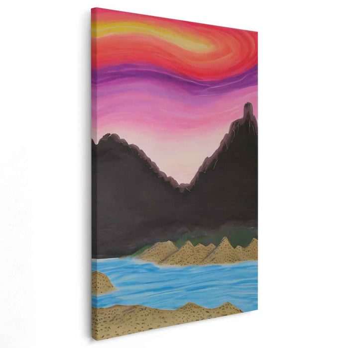 Dreamscape Mountain Glow: Surreal Sunset Over Majestic Mountains Canvas Art