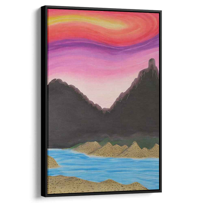 Dreamscape Mountain Glow: Surreal Sunset Over Majestic Mountains Canvas Art