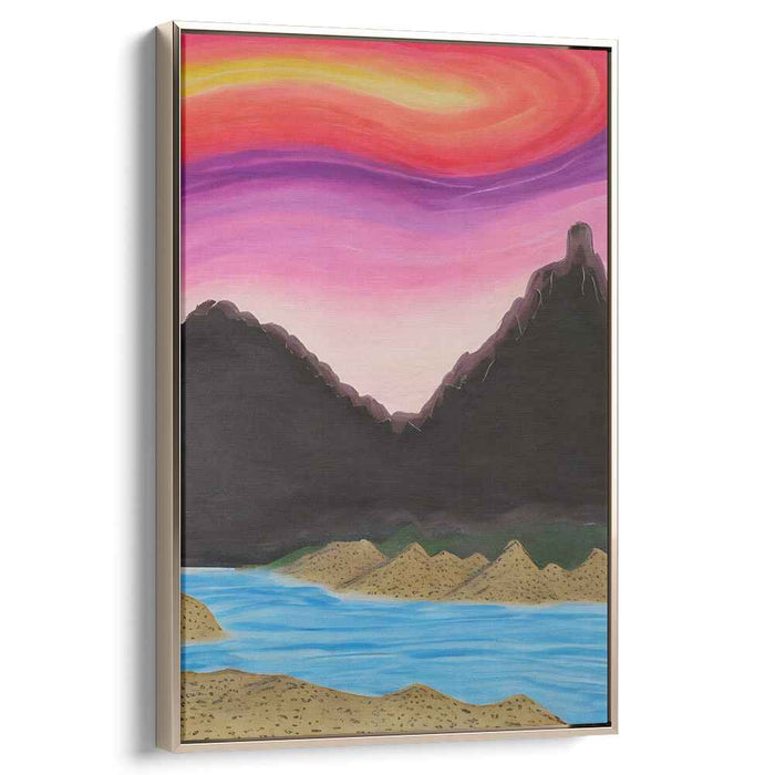 Dreamscape Mountain Glow: Surreal Sunset Over Majestic Mountains Canvas Art