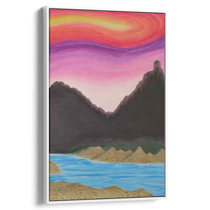 Dreamscape Mountain Glow: Surreal Sunset Over Majestic Mountains Canvas Art