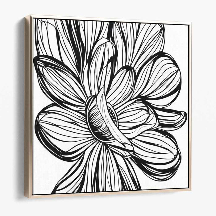 Intricate Simplicity: Black and White Floral Line Art Print