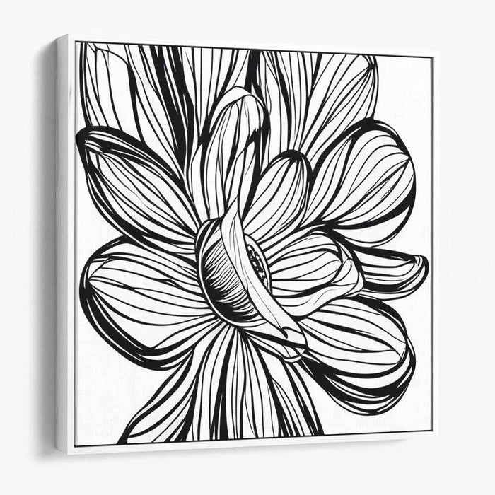 Intricate Simplicity: Black and White Floral Line Art Print