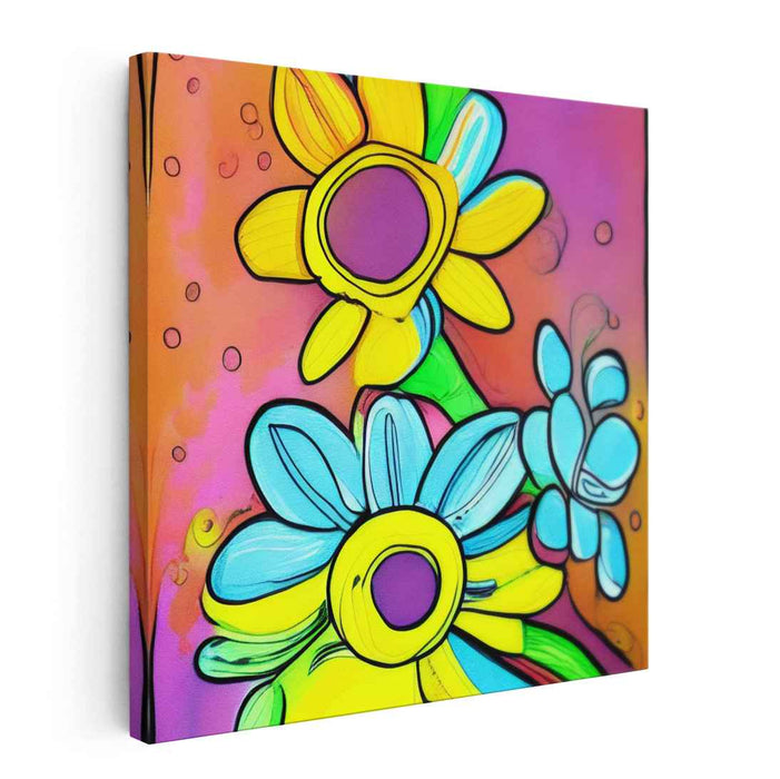 Playful Blossoms: Vibrant Abstract Floral Canvas Art Print