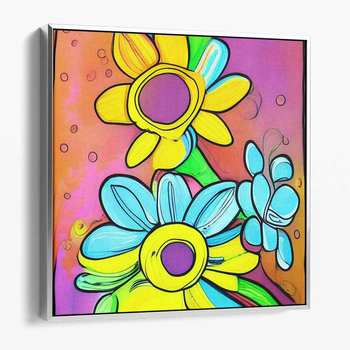 Playful Blossoms: Vibrant Abstract Floral Canvas Art Print