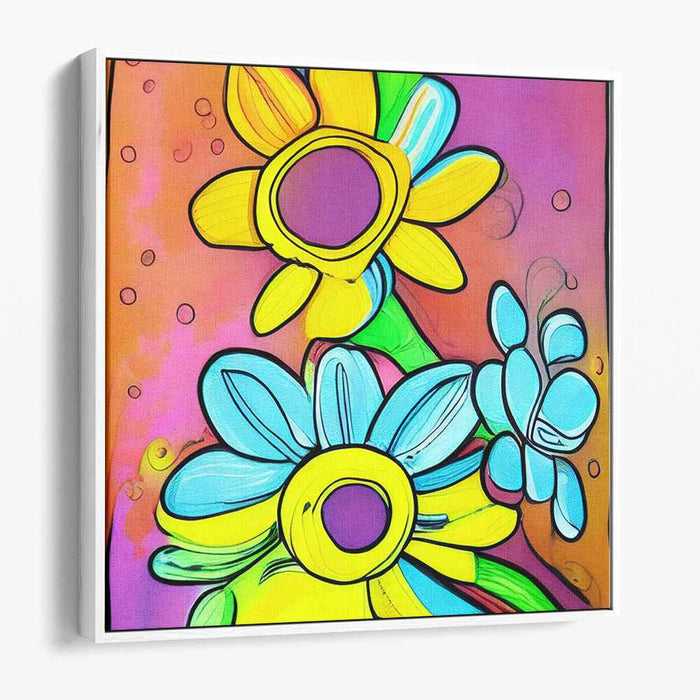 Playful Blossoms: Vibrant Abstract Floral Canvas Art Print