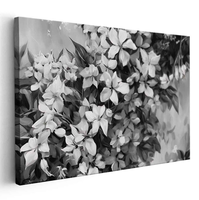 Monochrome Bloom Dance: Elegant Floral Black and White Canvas Art