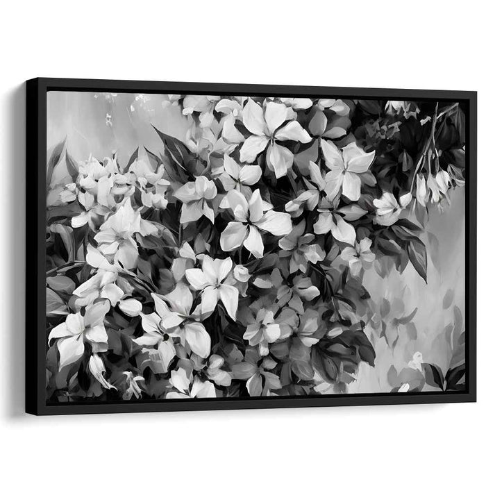 Monochrome Bloom Dance: Elegant Floral Black and White Canvas Art