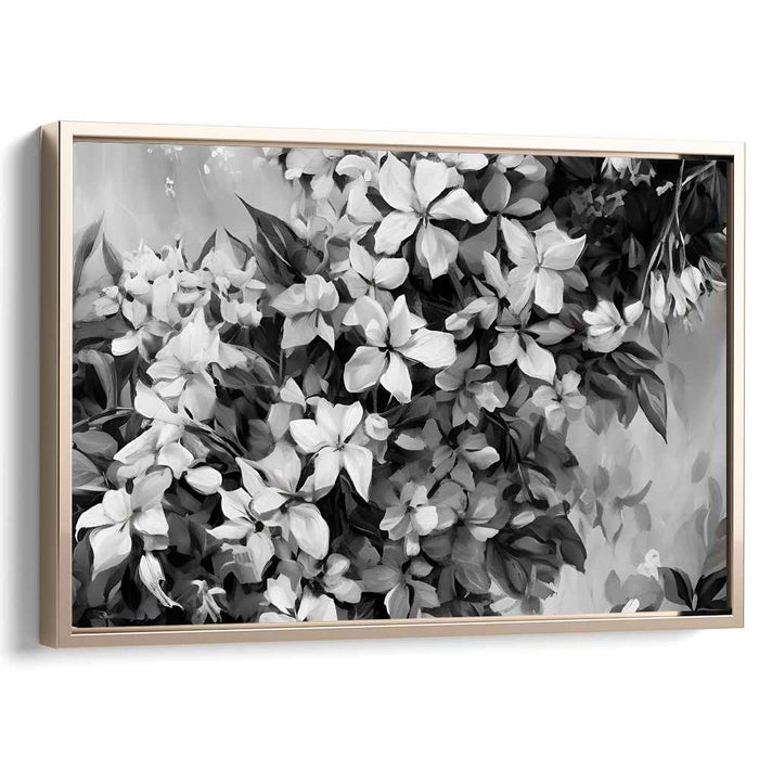 Monochrome Bloom Dance: Elegant Floral Black and White Canvas Art