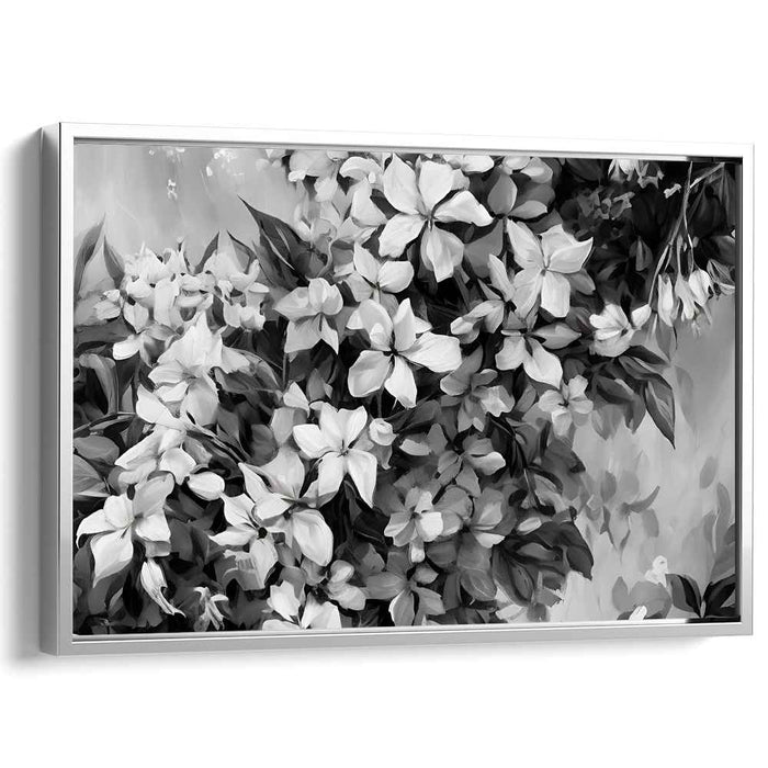 Monochrome Bloom Dance: Elegant Floral Black and White Canvas Art