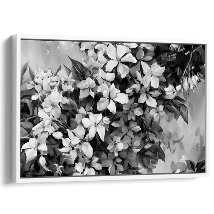Monochrome Bloom Dance: Elegant Floral Black and White Canvas Art