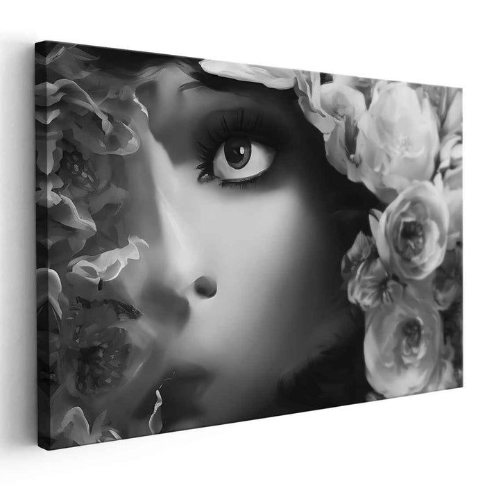 Petals of Shadow: Monochromatic Floral Portrait Canvas Art Print