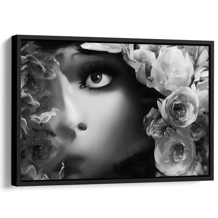 Petals of Shadow: Monochromatic Floral Portrait Canvas Art Print