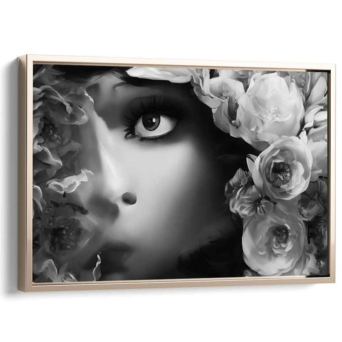 Petals of Shadow: Monochromatic Floral Portrait Canvas Art Print