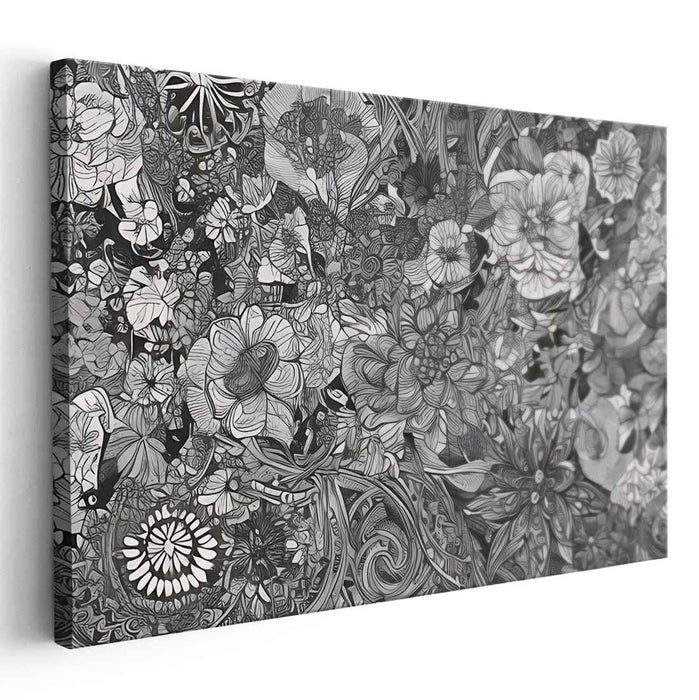 Whispering Petals Echo: Monochromatic Botanical Canvas Art Print